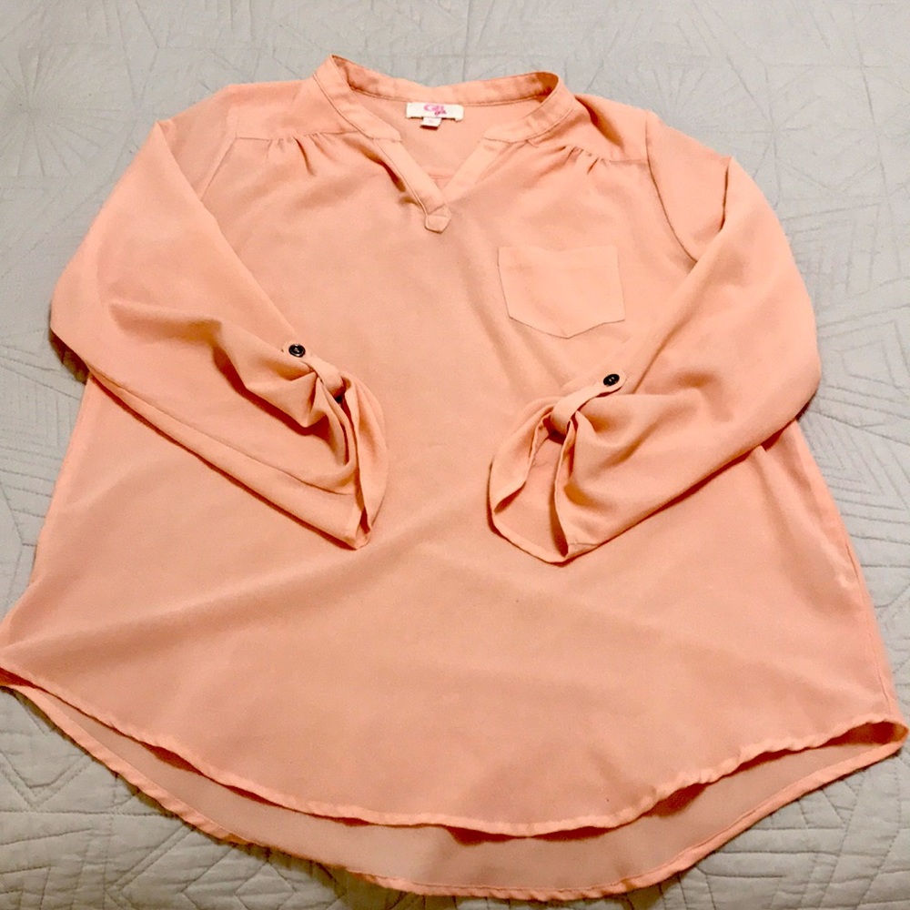 Juniors XL Blush chiffon top